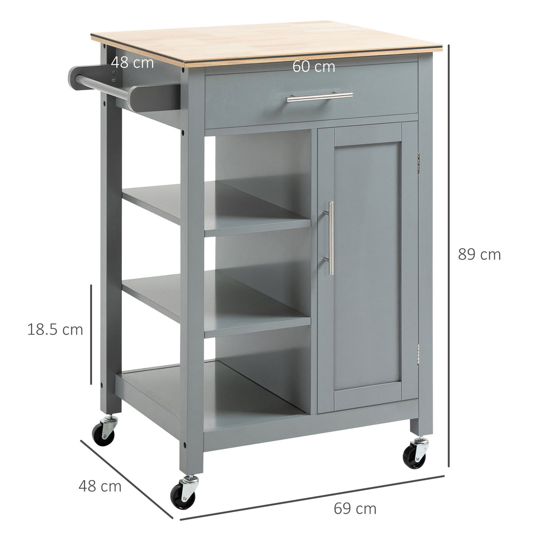 Compact Kitchen Trolley Utility Cart on Wheels with Open Shelf & Storage Drawer for Dining Room, Kitchen, Grey