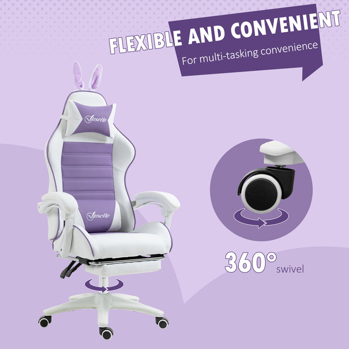 Vinsetto Racing Gaming Chair, Reclining PU Leather Computer Chair with Removable Rabbit Ears, Purple