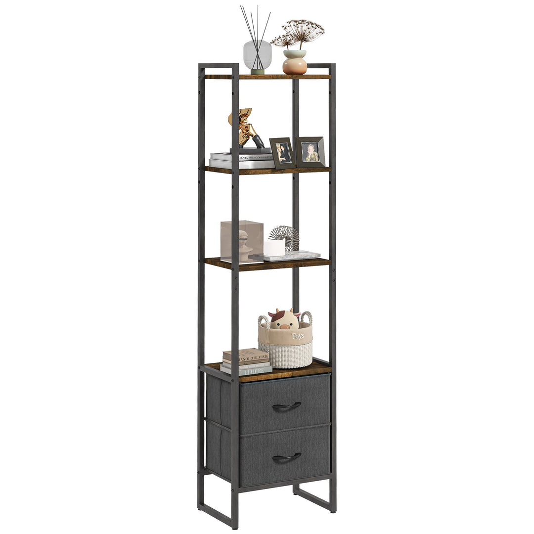 Industrial Bookcase with 2 Fabric Drawers and Metal Frame