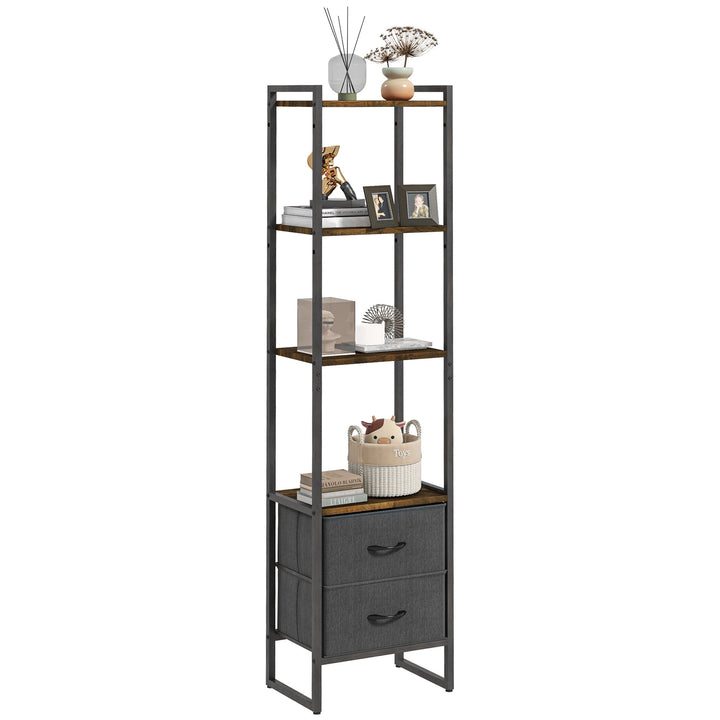 Industrial Bookcase with 2 Fabric Drawers and Metal Frame