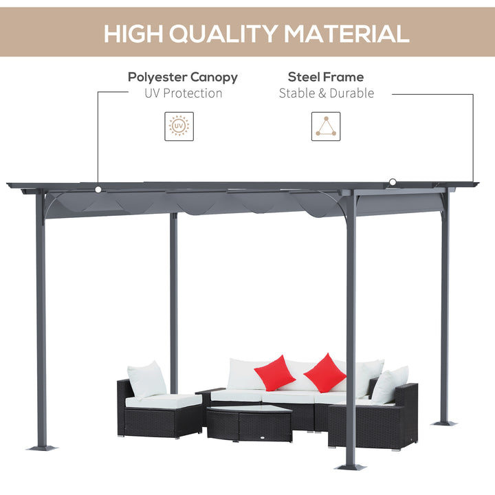 3.5M X 3.5M Metal Pergola Gazebo Awning Retractable Canopy Outdoor Garden Sun Shade Shelter Marquee Party BBQ, Grey