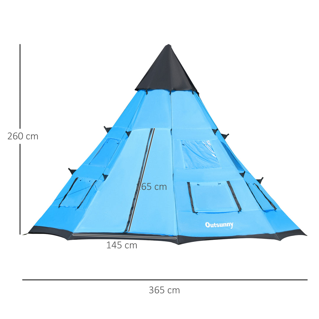 6 Men Tipi Tent, Camping Teepee Family Tent with Mesh Windows Zipped Door Carry Bag, Easy Set Up for Hiking Picnics Outdoor Night, Blue