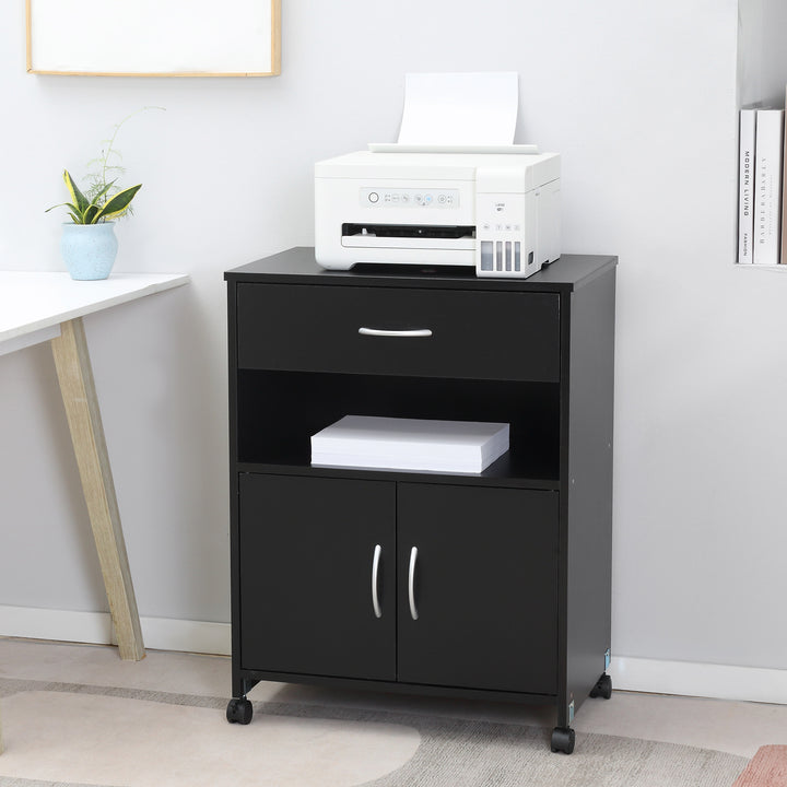 Vinsetto Mobile Printer Cabinet with Storage, Open Shelf, Drawer for Home, Office, Black