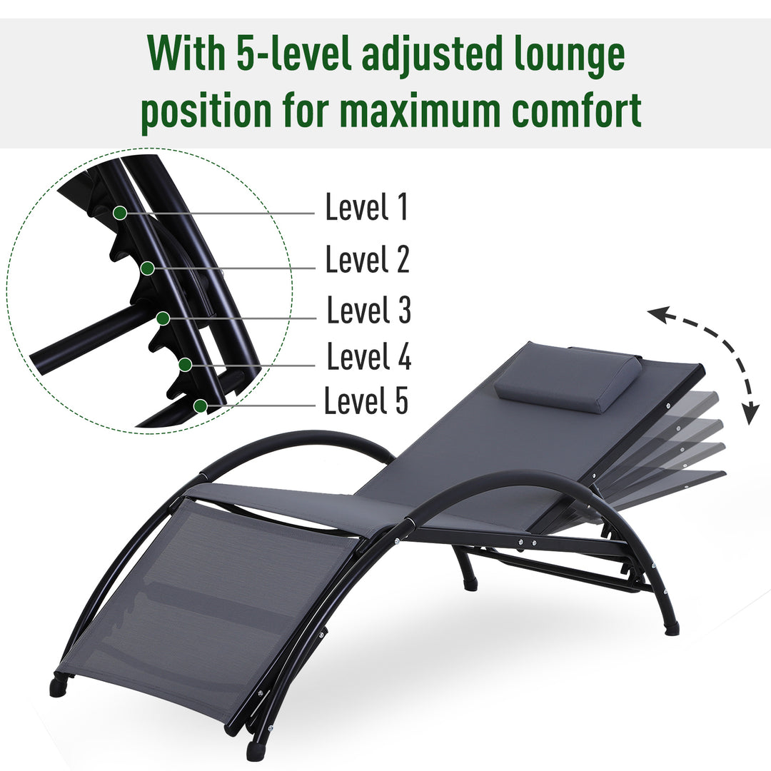 Outsunny Garden Patio Sun Lounger Half Circle Armrest Adjustable Head Footrest Aluminium Frame Textline Seat &amp;Pillow Garden Outdoor - Grey