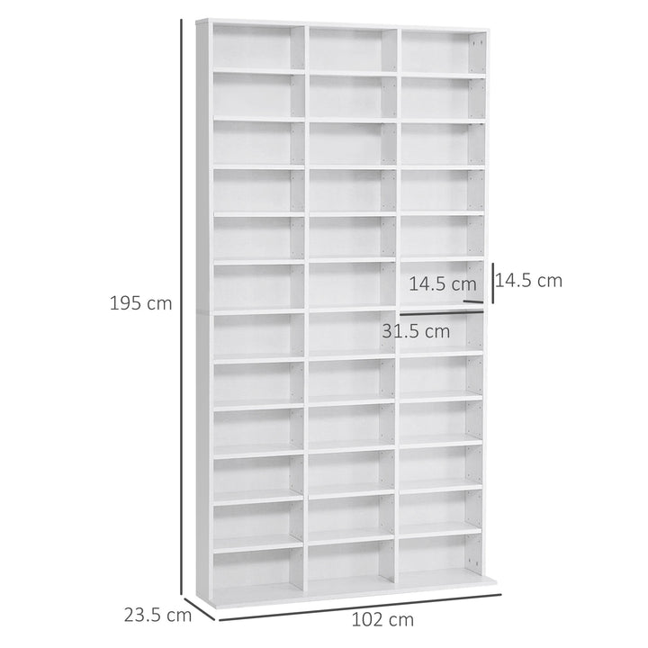 CD / DVD Storage Shelf Storage Unit for 1116 CDs Height-Adjustable Compartments 102 x 24 x 195 cm White