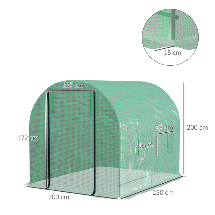 Walk-In Polytunnel Greenhouse, with Steel Frame, Green