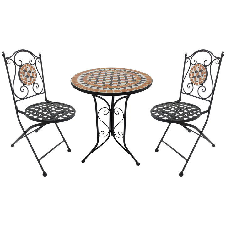 3 PCs Garden Mosaic Bistro Set Outdoor Patio 2 Folding Chairs &amp; 1 Round Table  Outdoor Metal Furniture Vintage