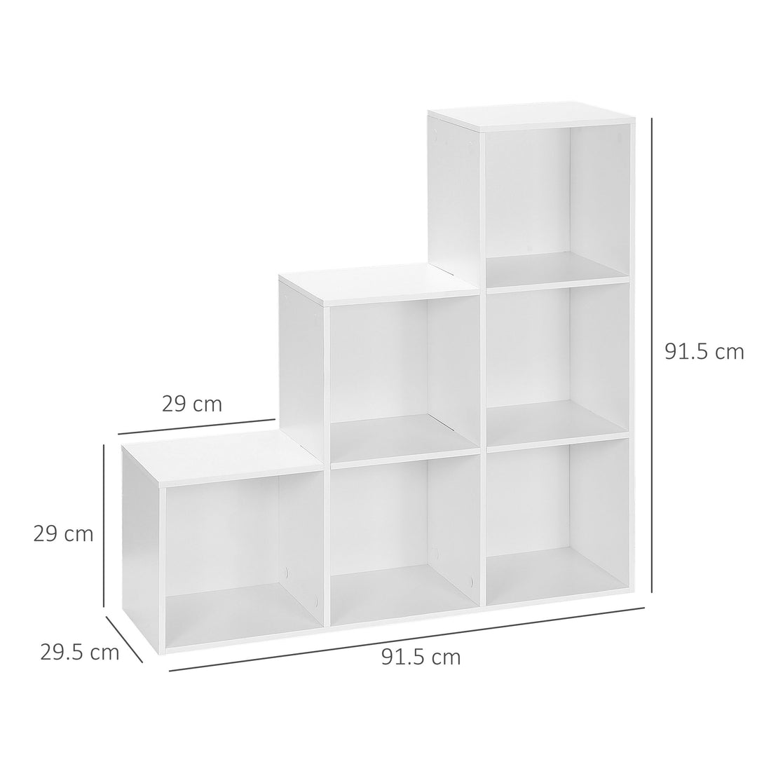 HOMCOM 3-tier Step 6 Cubes Storage Unit Particle Board Cabinet Bookcase Organiser Home Office Shelves - White