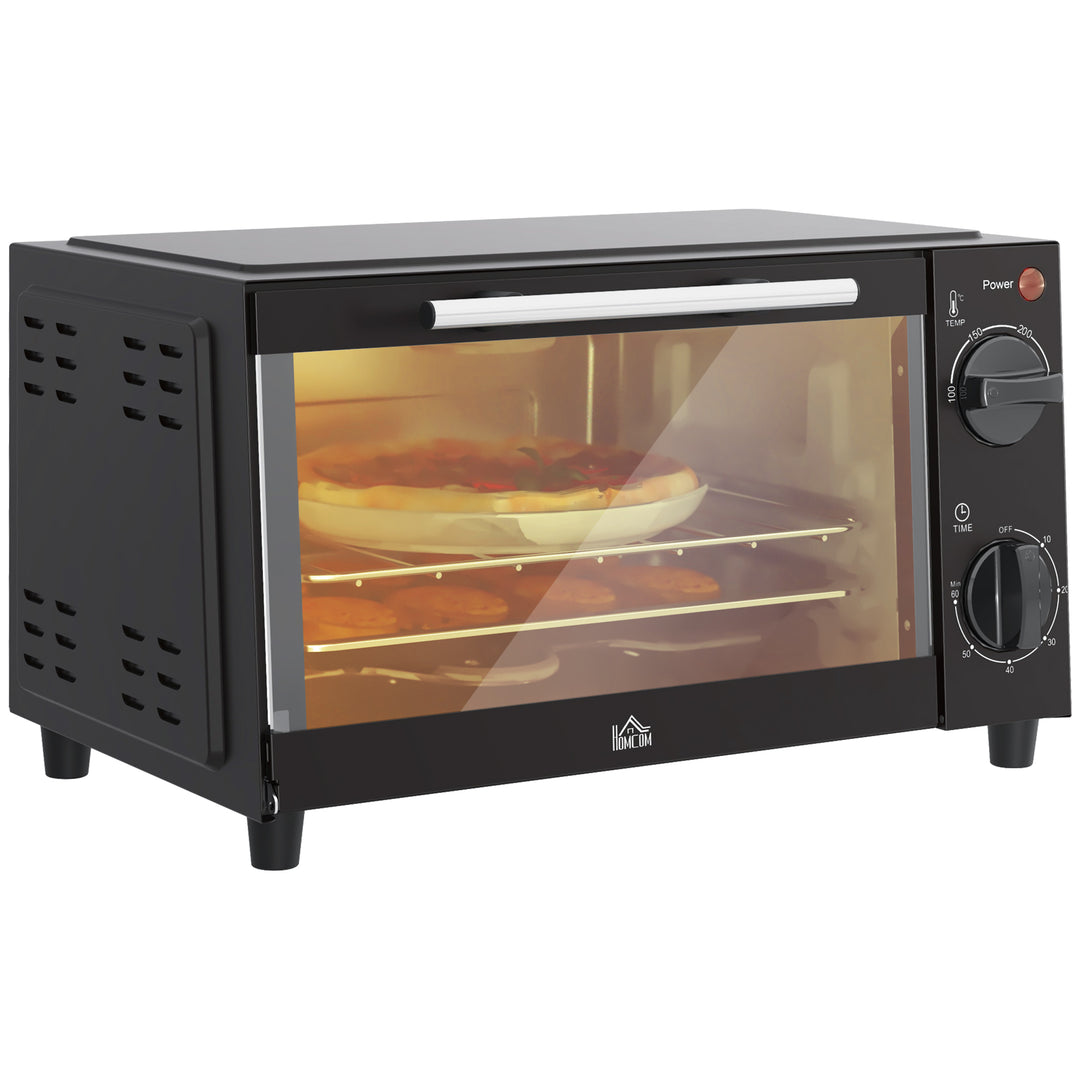 Convection Mini Oven, 9L Countertop Electric Grill, Toaster Oven with Adjustable Temperature, Timer, Baking Tray and Wire Rack, 750W