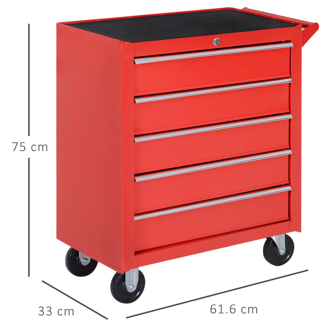 DURHAND 5 Drawer Roller Tool Cabinet Storage Box Workshop Chest Garage Wheeling Trolley w/ Handle - Red