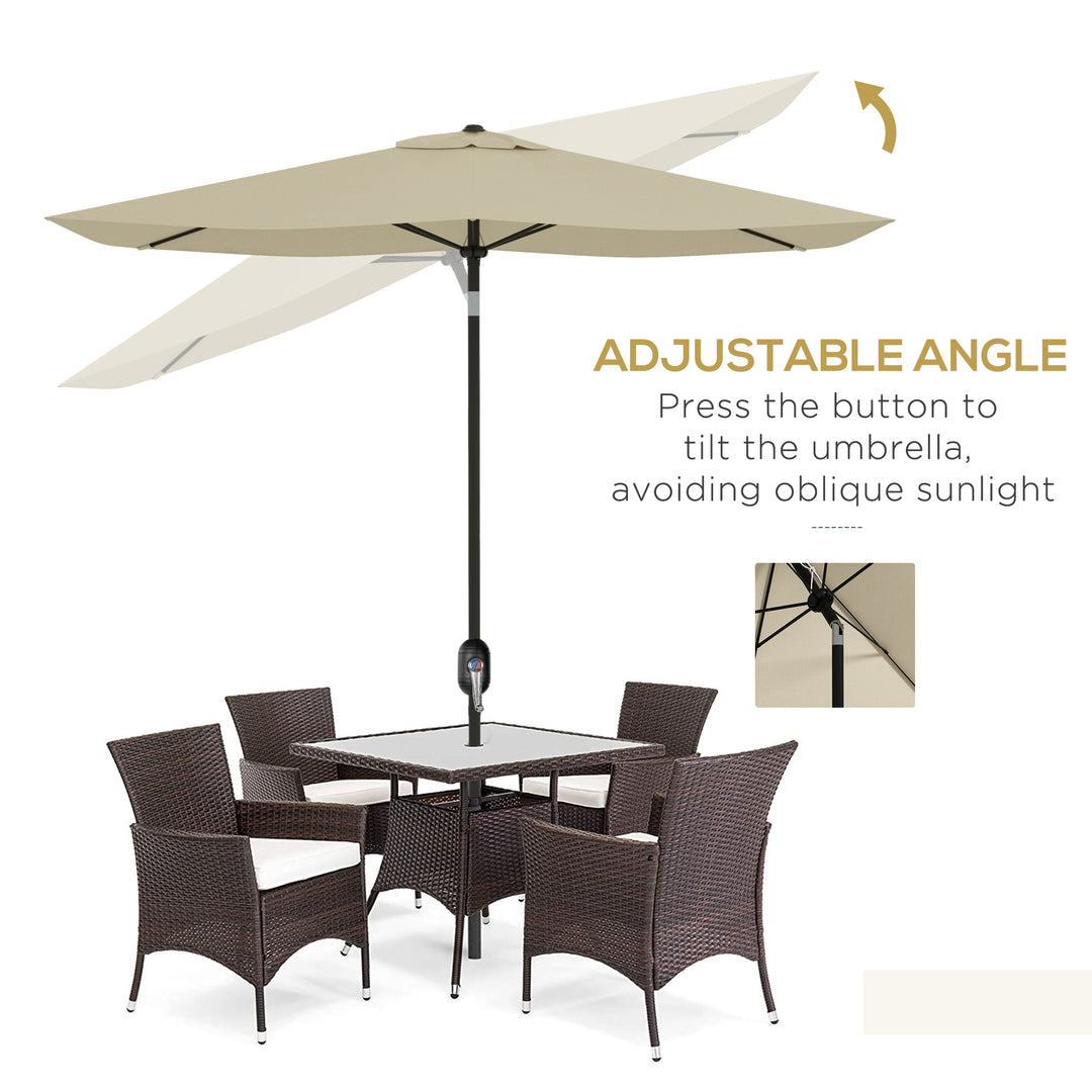 Outsunny 2 x 3m Garden Parasol Umbrella, Rectangular Market Umbrella Patio, Outdoor Table Umbrellas with Crank &amp; Push Button Tilt, Cream White