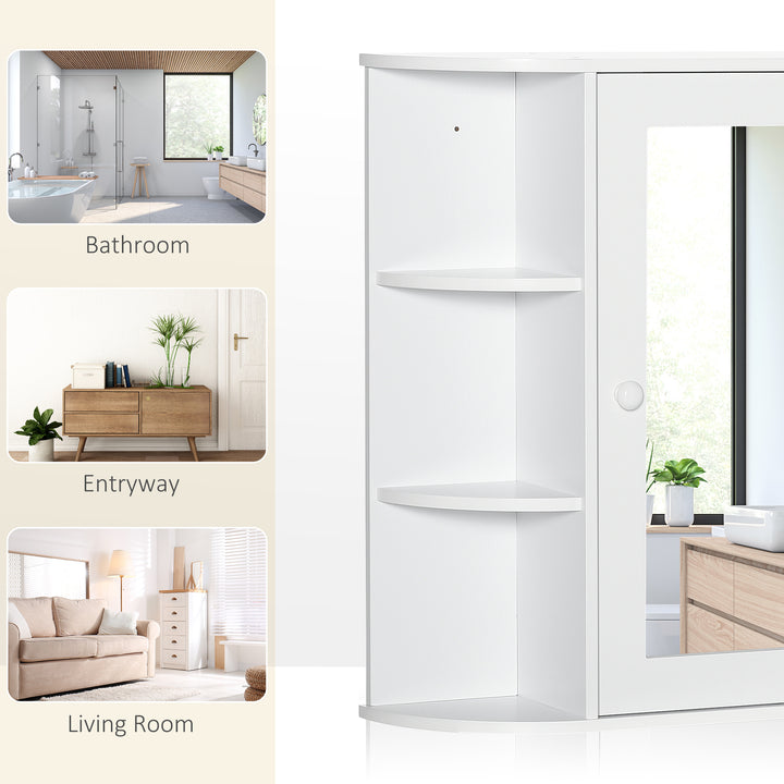 Wall Mounted Bathroom Cabinet with Mirror Single Door Storage Organizer 2-tier Inner Shelves White