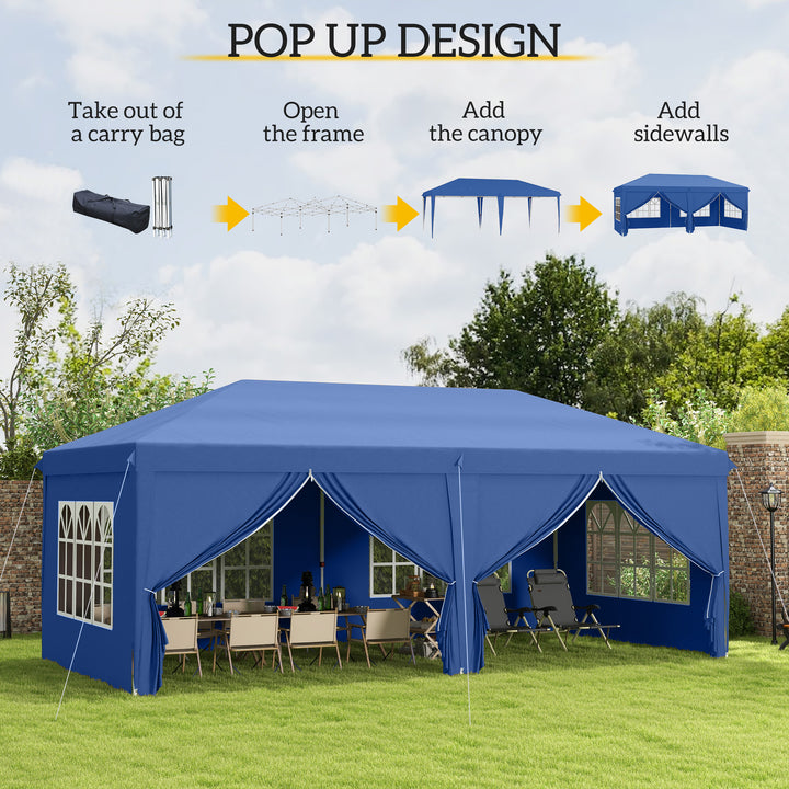 Garden Heavy Duty Water Resistant Pop Up Gazebo Marquee Tent 3 x 6m - Blue