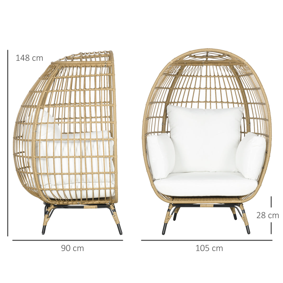 PE Rattan Outdoor Egg Chair, Round Wicker Weave Teardrop Chair with Thick Padded Cushions for Sunroom, Garden, Khaki