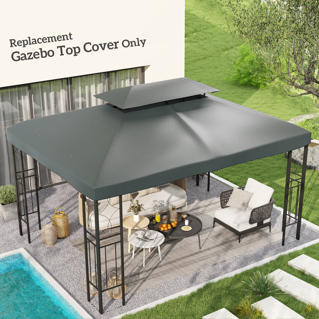 3x4m Gazebo Replacement Roof Canopy 2 Tier Top UV Cover Garden Patio Outdoor Sun Awning Shelters Deep Grey (TOP ONLY)