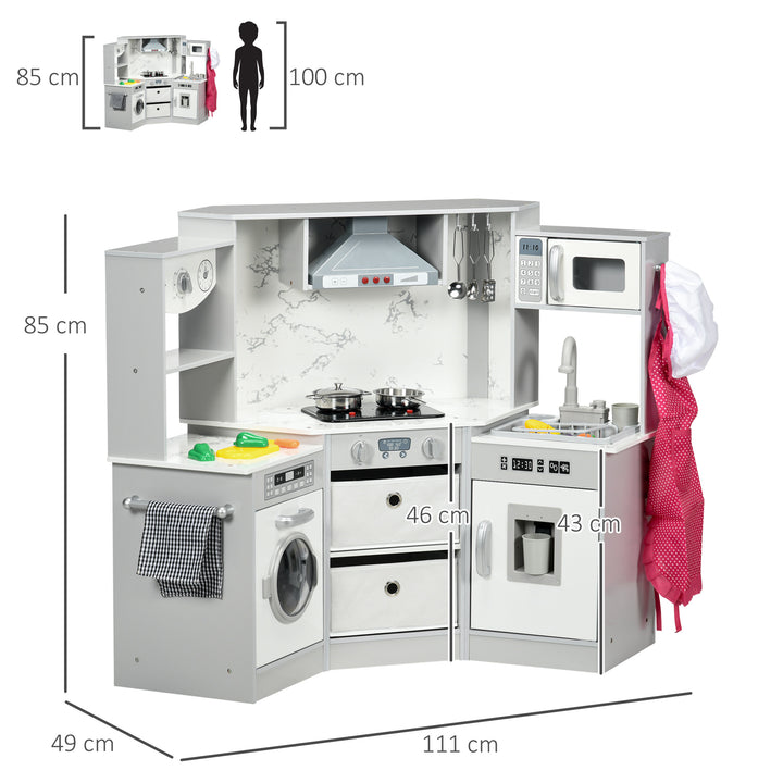 Toy Kitchen with Running Water, Lights Sounds for 3-6 Years Old - Grey