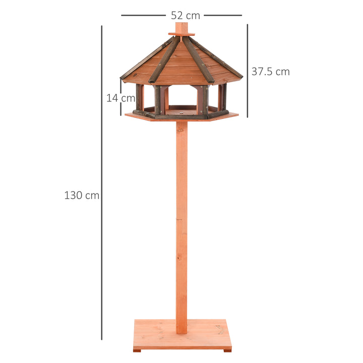 PawHut Wooden Bird Feeder Bird Table Bird House Playstand with Water-resistant Roof 130cm for Outside Use Brown