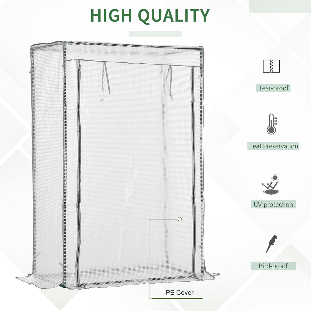 Outsunny 100 x 50 x 150cm Greenhouse Steel Frame PE Cover with Roll-up Door Outdoor for Backyard, Balcony, Garden, White