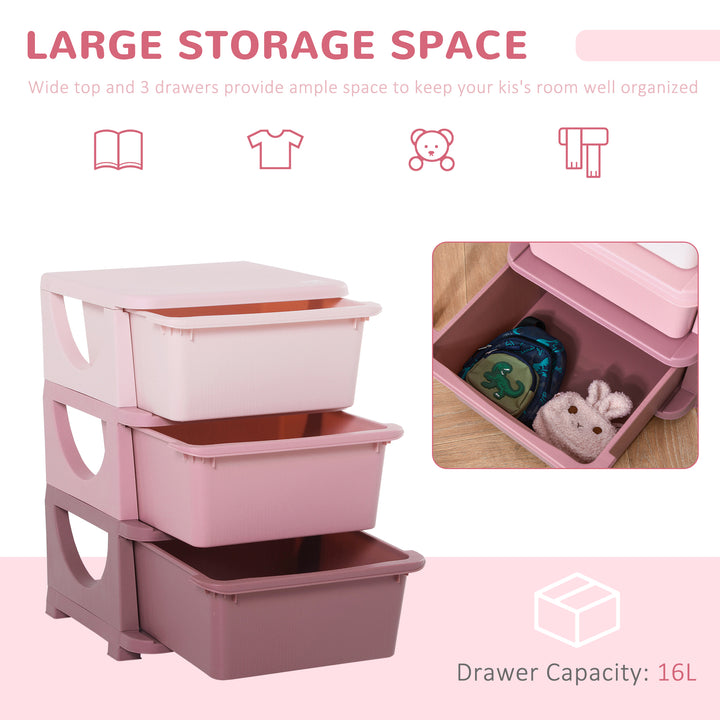 Kids Storage Units with Drawers 3 Tier Chest Vertical Dresser Tower Toy Organizer for  Nursery Playroom Kindergarten Pink