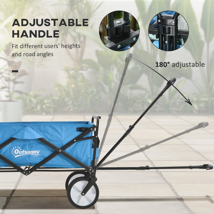 Outsunny Garden Trolley Cart Folding Cargo Wagon Trailer Trolley for Beach Garden Use with Telescopic Handle - Blue