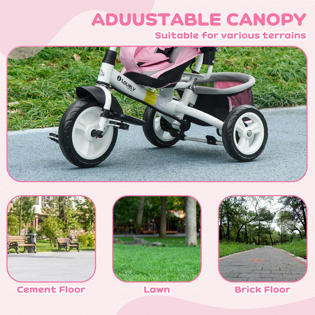 Kids Trike Push Bike with Push Handle, Canopy for 1-5 Years, Pink