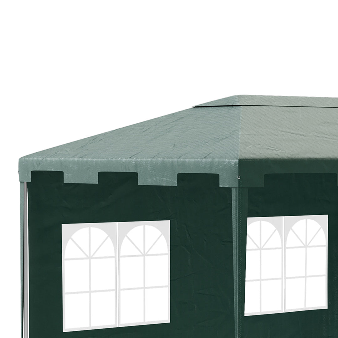 Outsunny 3 x 4 m Garden Gazebo Marquee Party Tent with 2 Sidewalls for Patio Yard Outdoor - Green