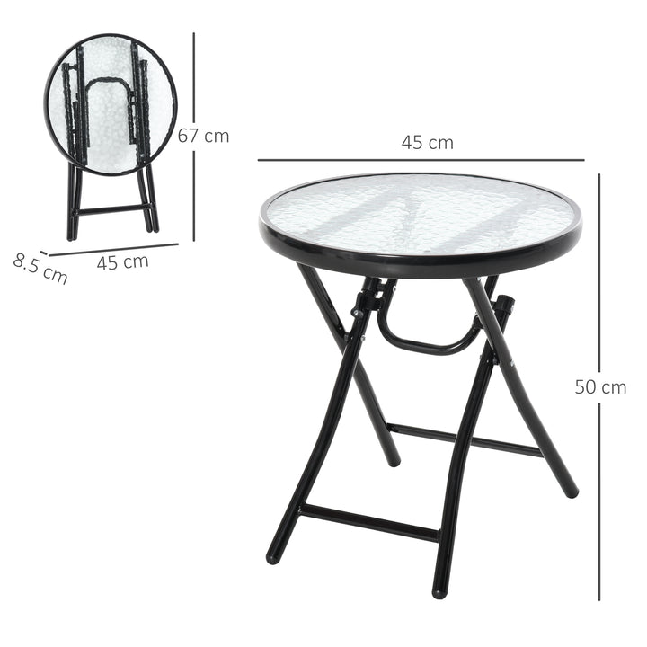 Foldable Garden Table, Round Folding Table with Glass Tabletop and Safety Buckle for Patio, Garden, Outdoor, Indoor, Black