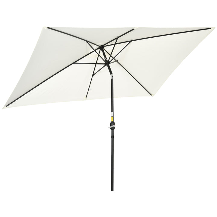 3x2m Garden Parasol Umbrella, Canopy with Aluminum Tilt, Crank Rectangular Sun Shade Steel, Cream White