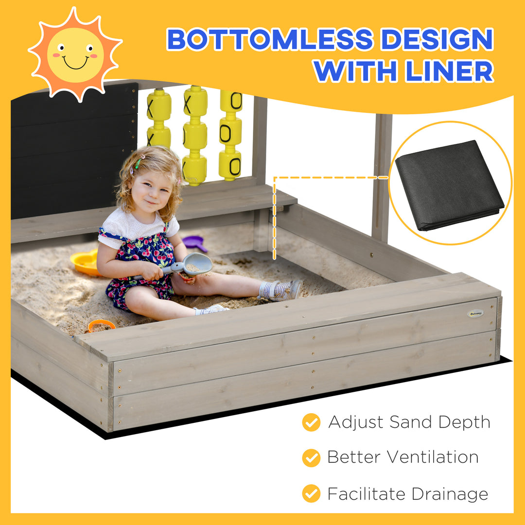 Kids Wooden Sandpit, Sandbox with Canopy & Seats, for Gardens - Grey