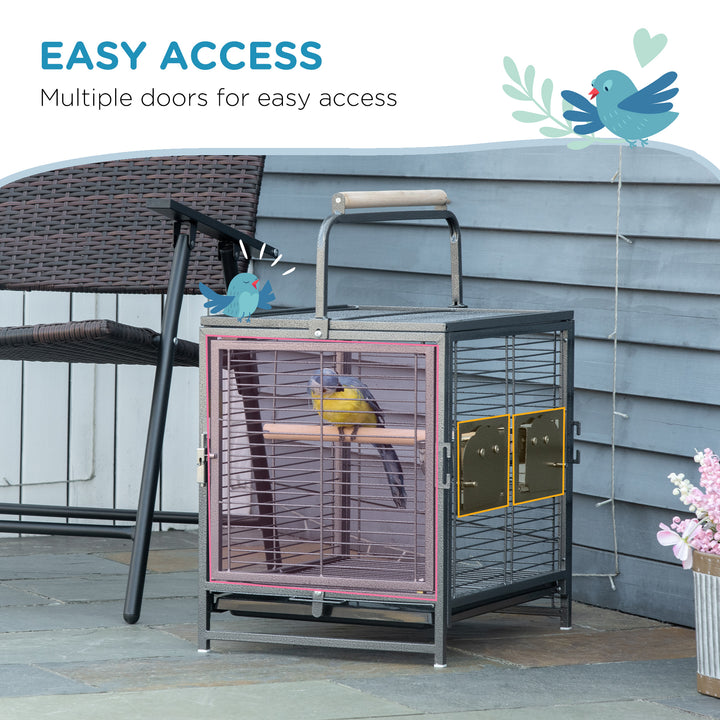 PawHut Metal Parrot Cage Bird Carrier Green Cheek Canary Parakeet Cockatiel Small Parrot Travel Breeding Cage Wooden Perch Black