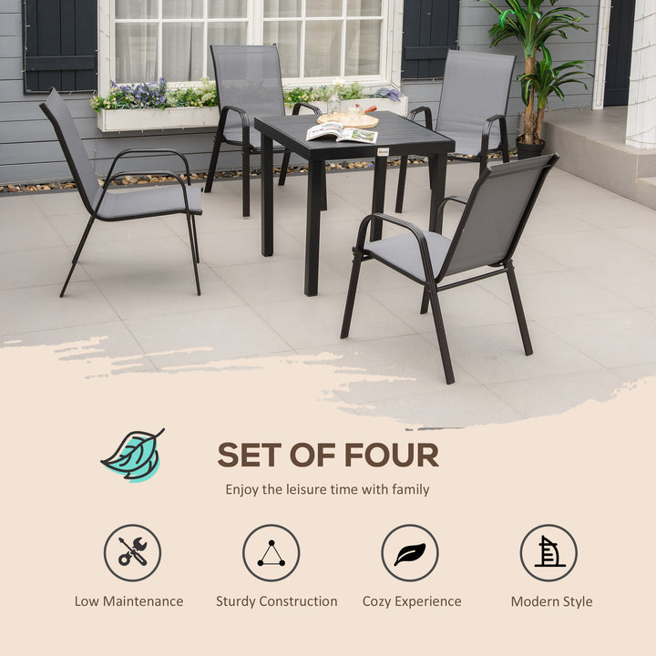 Set of 4 Garden Dining Chair Set Stackable Outdoor Patio Furniture Set with Backrest and Armrest, Dark Grey