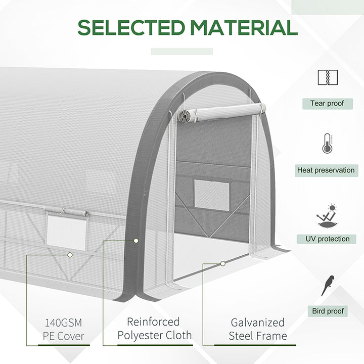 Polytunnel Greenhouse w/ Upgraded Structure, 15 Plant Labels-White