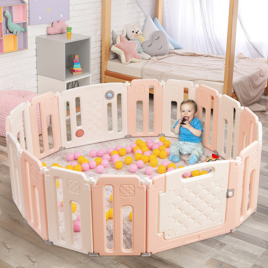 Foldable Baby Playpen with Drawing Board for Indoor Outdoor-Pink