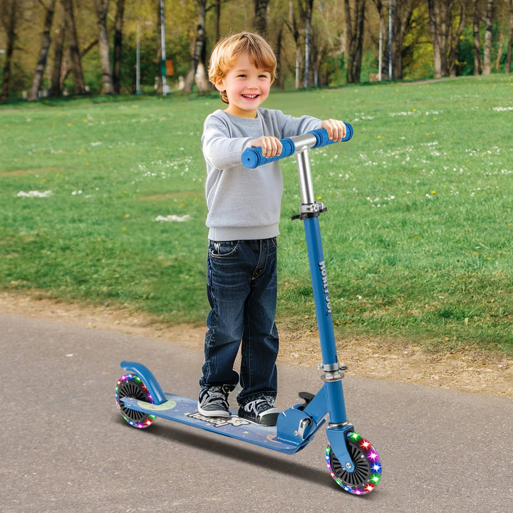 Foldable Kids Scooter with Light Up Wheels Adjustable Handlebar-Blue