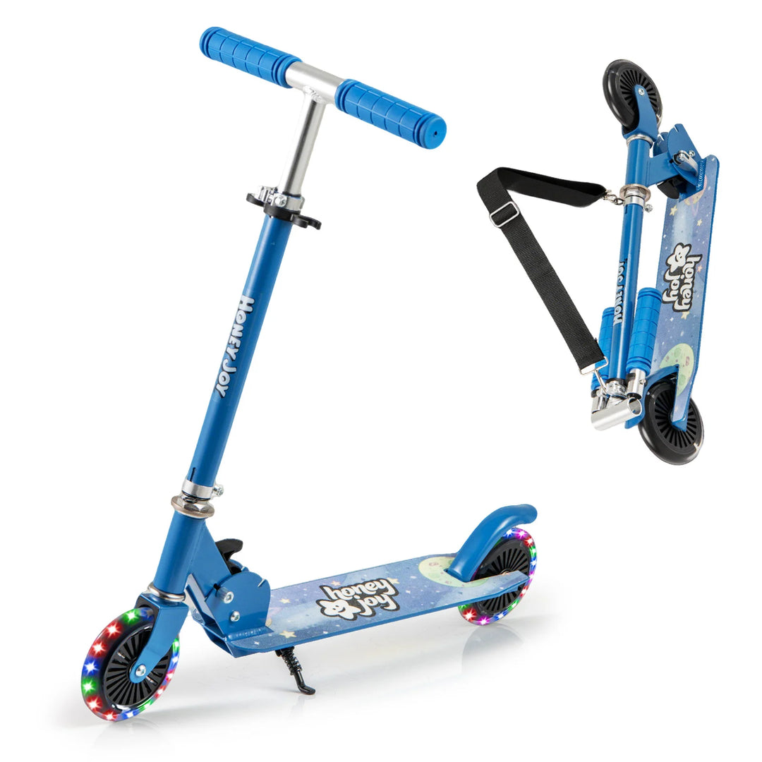 Foldable Kids Scooter with Light Up Wheels Adjustable Handlebar-Blue