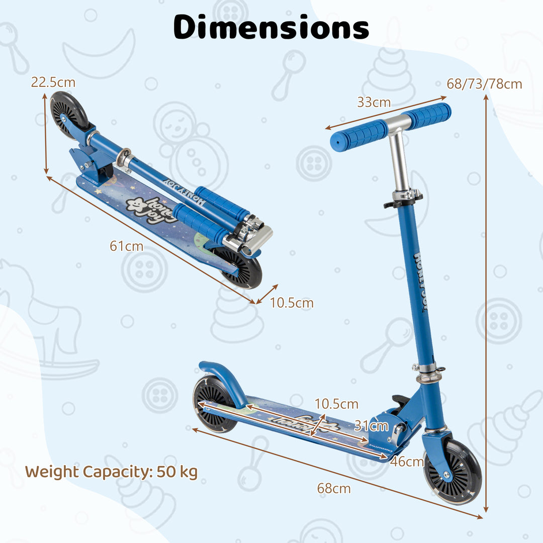Foldable Kids Scooter with Light Up Wheels Adjustable Handlebar-Blue