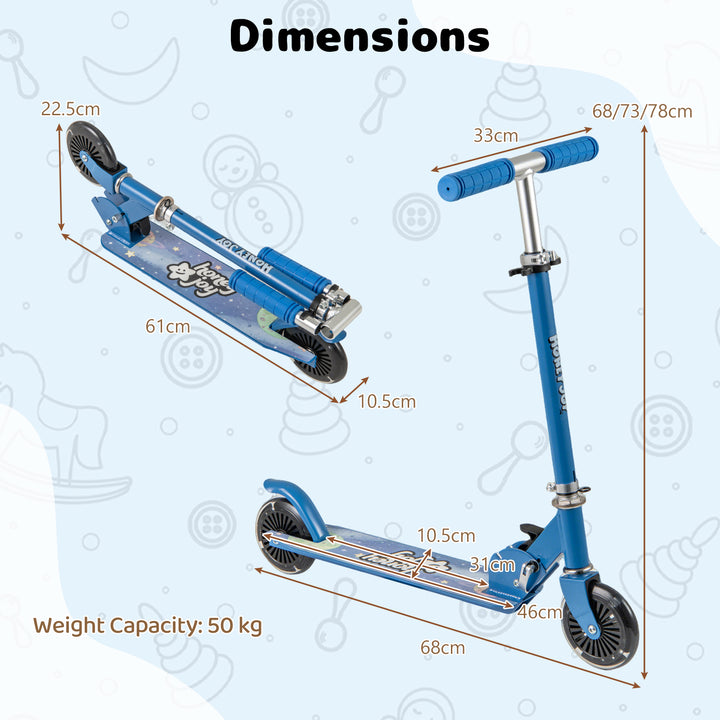 Foldable Kids Scooter with Light Up Wheels Adjustable Handlebar-Blue