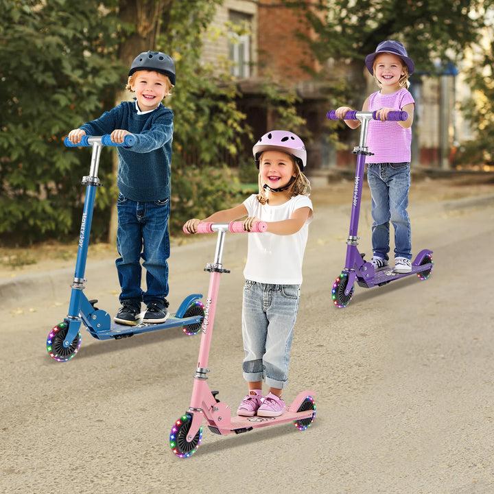 Foldable Kids Scooter with Light Up Wheels Adjustable Handlebar-Pink