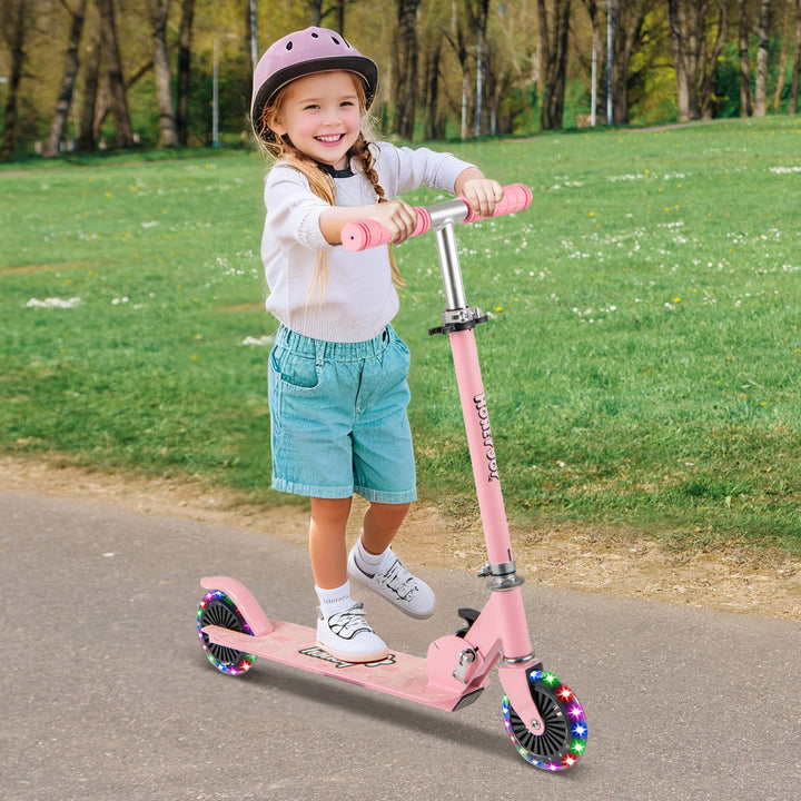 Foldable Kids Scooter with Light Up Wheels Adjustable Handlebar-Pink