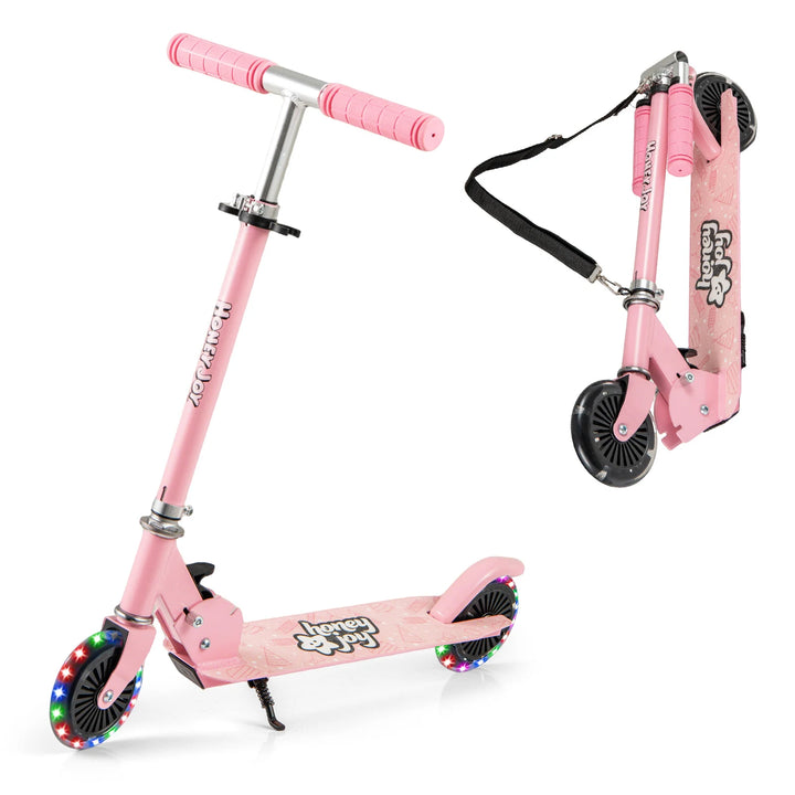 Foldable Kids Scooter with Light Up Wheels Adjustable Handlebar-Pink