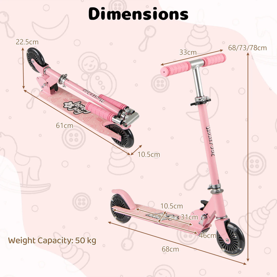 Foldable Kids Scooter with Light Up Wheels Adjustable Handlebar-Pink