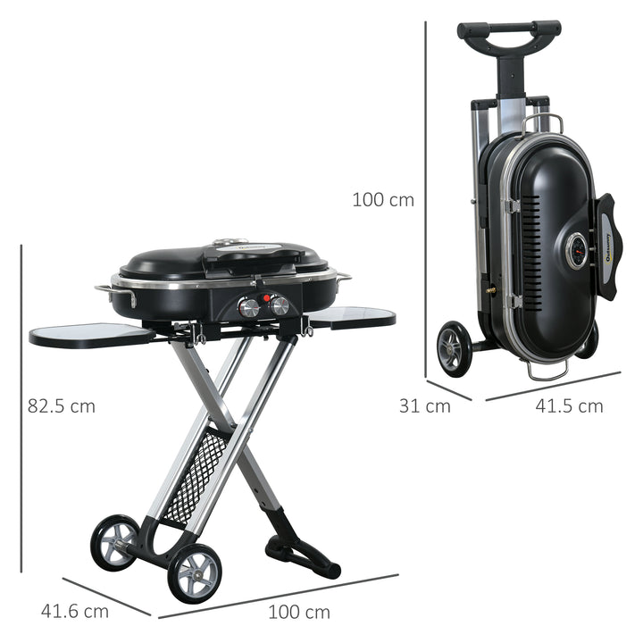 Foldable Gas BBQ Grill 2 Burner with Side Shelves Storage, Aluminium Alloy