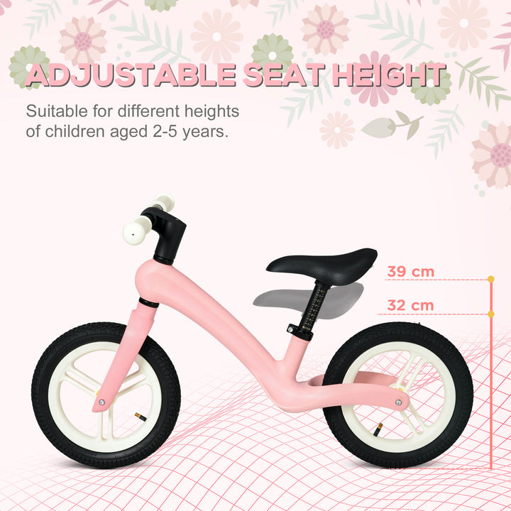 Kids Balance Bike, Lightweight with Adjustable Seat, Rubber Wheels - Pink