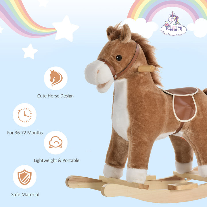 Kids Ride On Plush Rocking Horse w/ Sound Brown