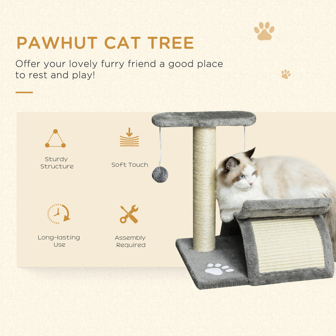 Pawhut Cat Tree Scratching Post Kitten Scratcher Kitty Activity Play Center Sisal Rotatable Top Bar Tunnel Dangling Ball Light Grey