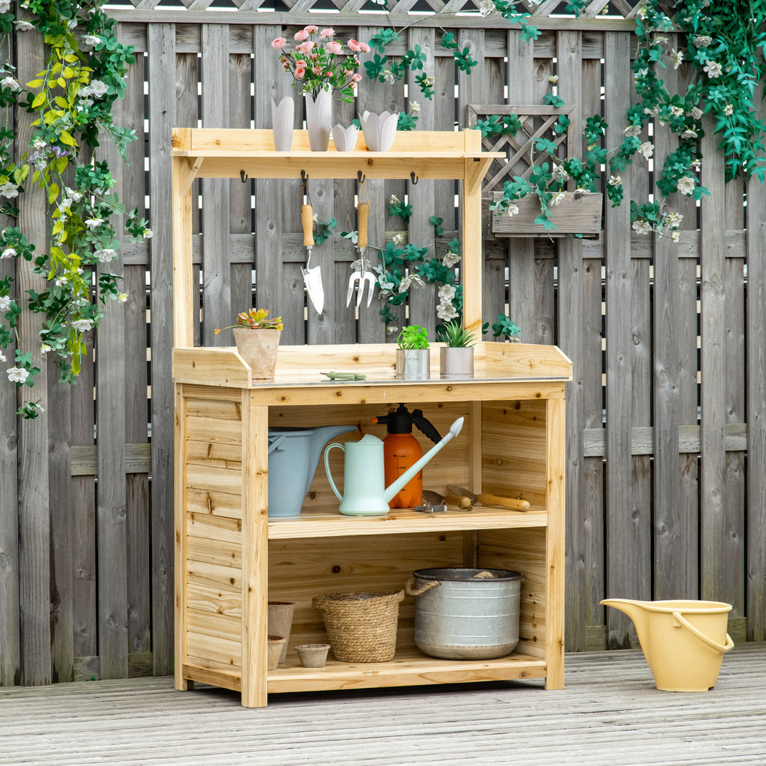 Garden Potting Bench Table, Wooden Workstation Bench - Natural