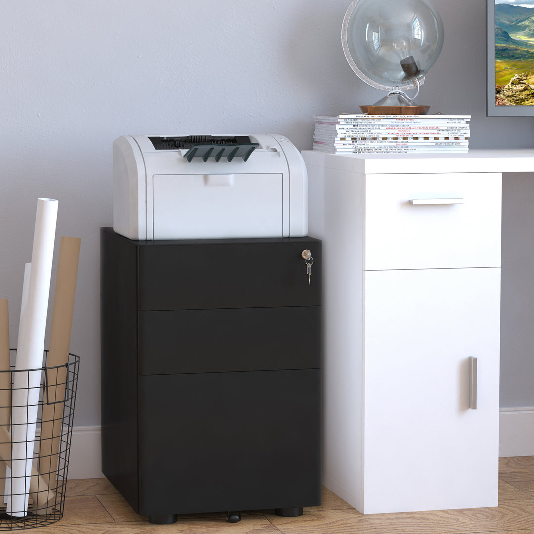 Fully Assembled 3 Drawer Steel Metal Filing Cabinet Lockable Rolling Vertical File Cabinet Black