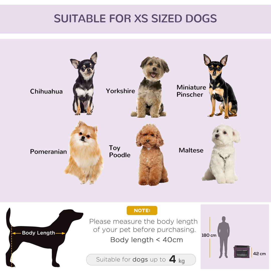 PawHut Pet Carrier Portable Cat Carrier Foldable Dog Bag for Miniature Dogs, 60 x 42 x 42 cm, Purple