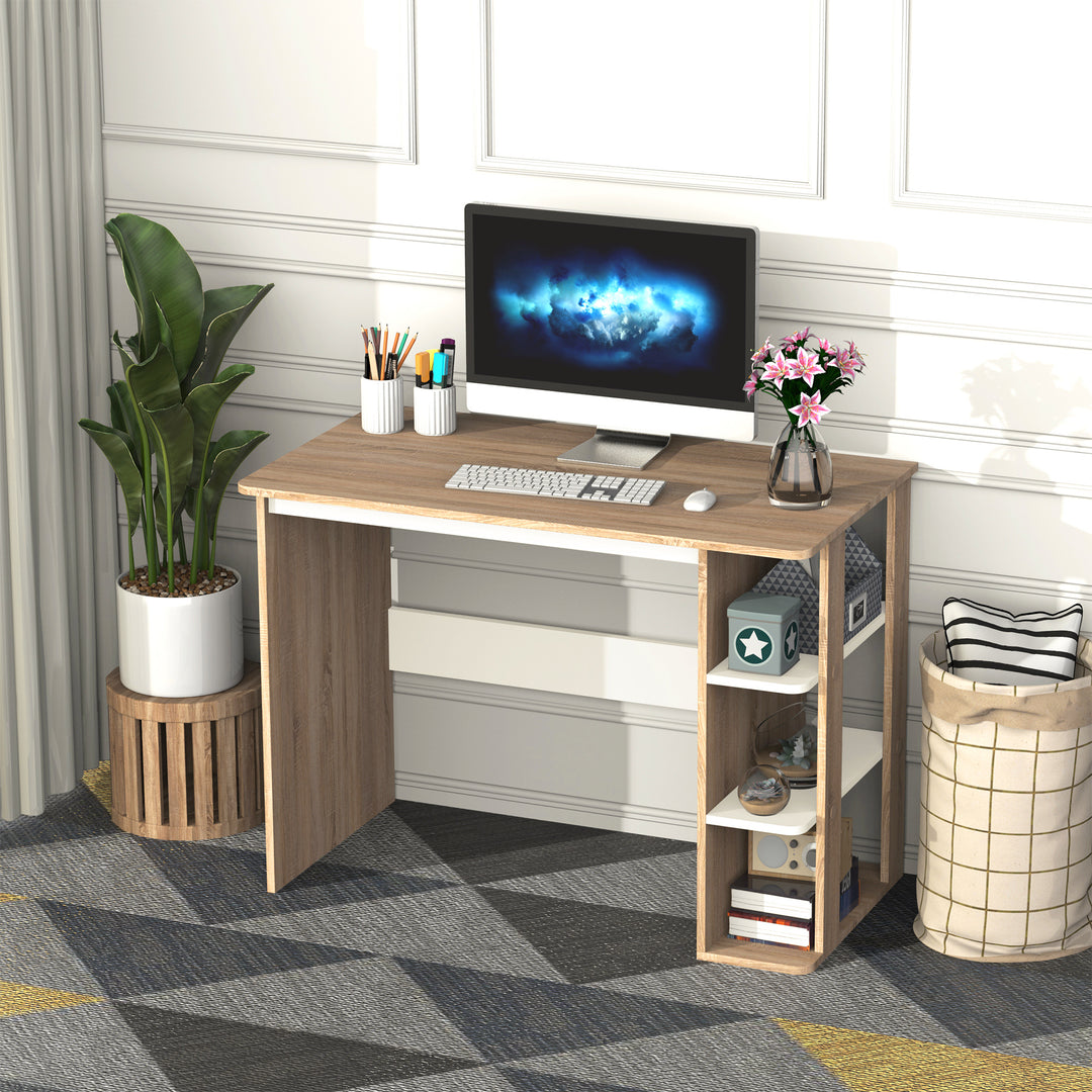 Computer Desk & 3-Tier Side Shelves Wide Table Top Home furniture OAK