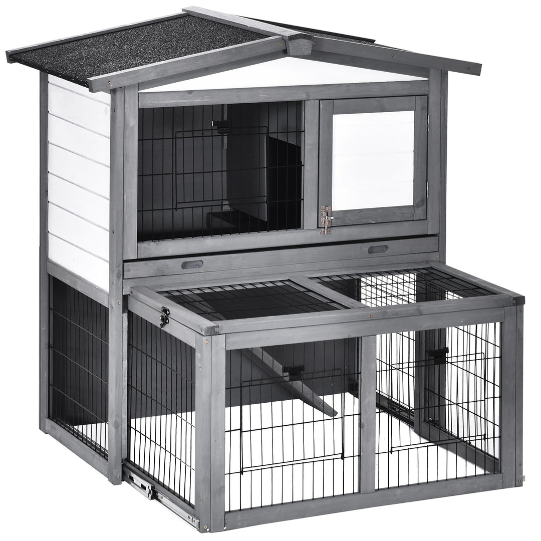Rabbits 2-Tier Fur Wood Outdoor Hutch Grey